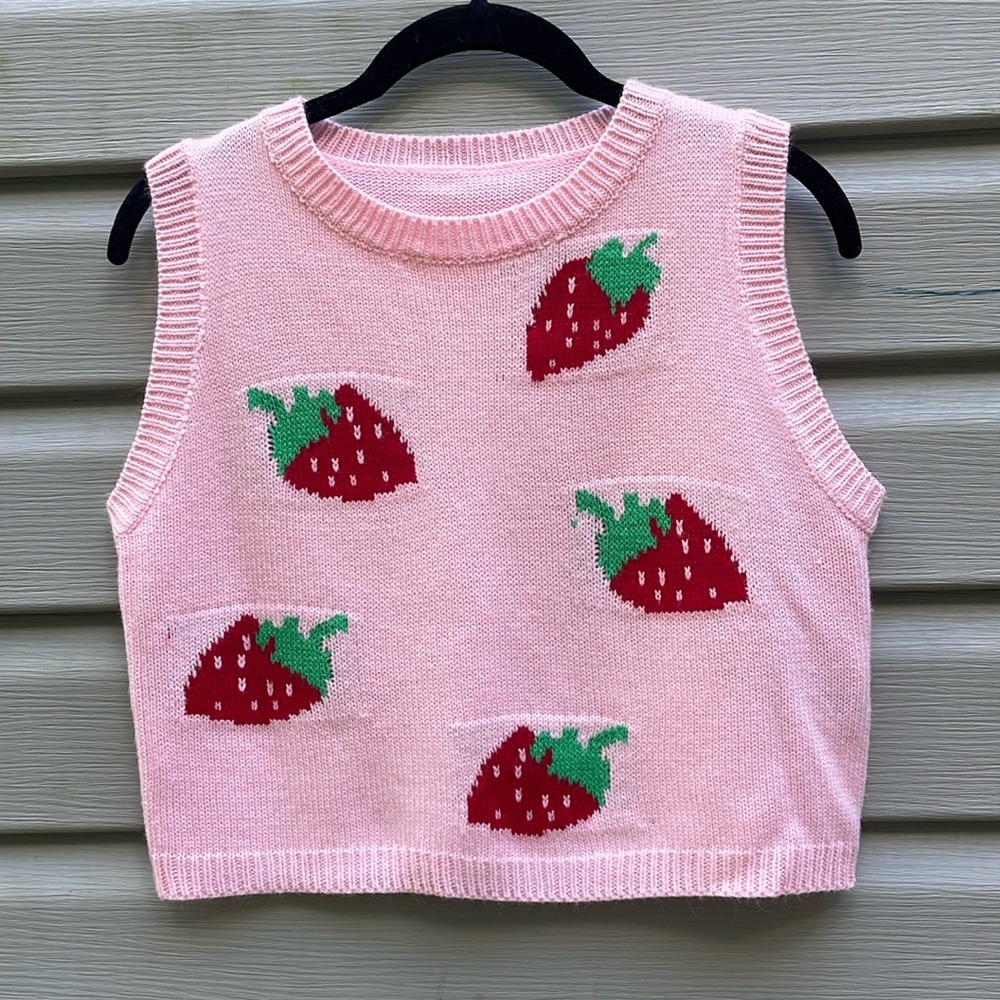 Strawberry Graphic Knit Sweater Vest